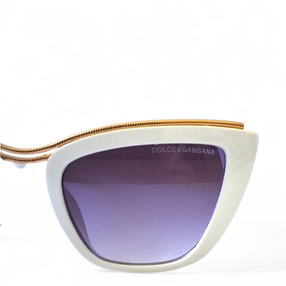 Dolce & Gabbana DG22038 Cat-Eye Sunglasses — White & Gold Luxe w/ Case - Picture 3 of 15
